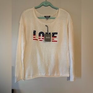 Marled Cream Sweater with Flag Design